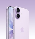 iPhone 17, Lavender colour, front exterior, back angled exterior, Dual Fusion camera system at top left, Camera Control button, front side exterior all screen design, Action, volume and side buttons
