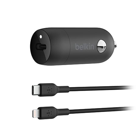 Belkin BoostCharge 30W car charger with USB-C to Lightning cable